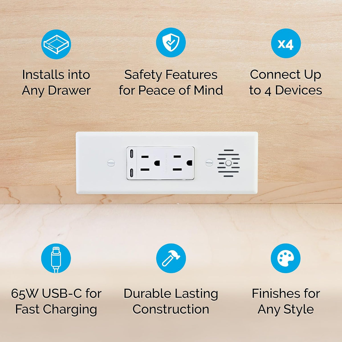 Docking Drawer Blade in-Drawer Outlet, 2 USB-C & 2 AC, Stainless Steel