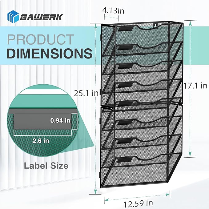 Gawerk 8-Tier Wall File Organizer Hanging Wall File Holder Wall Mount Paper - Image 2