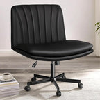 PUKAMI Criss Cross Chair with Wheels, PU Leather Armless Cross Legged Office by PUKAMI