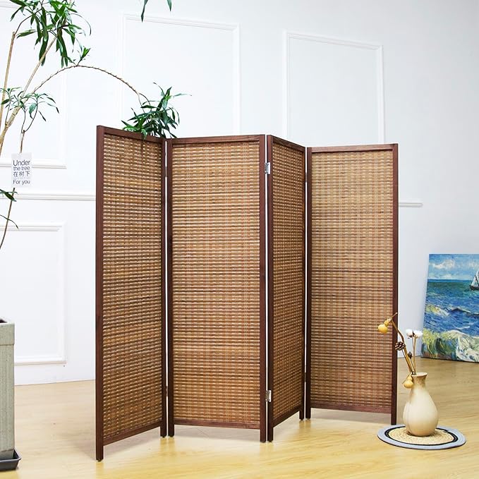 Furnnylane 4 Panel Short Room Divider Screen, Small Bamboo Panel Divider - Image 3