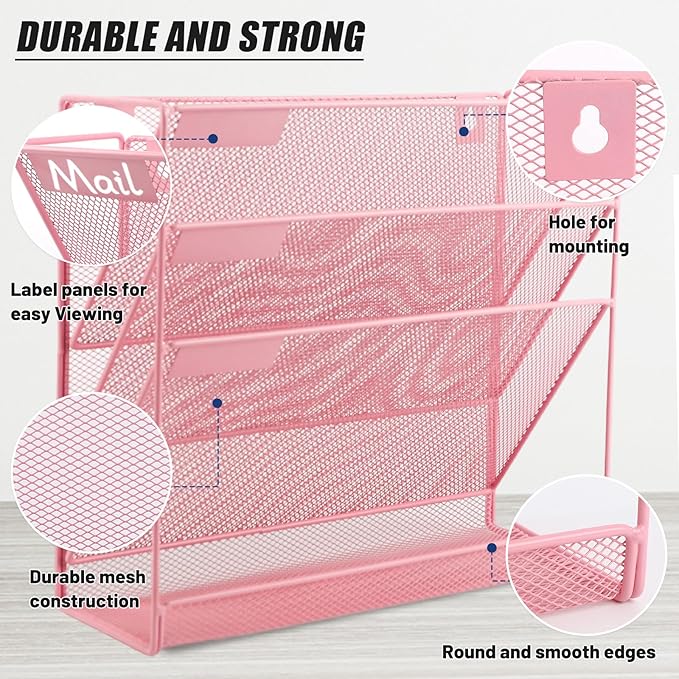 EASEPRES Desk File Organizer Mesh 4-Tier, Hanging Wall Mount Document - Image 3