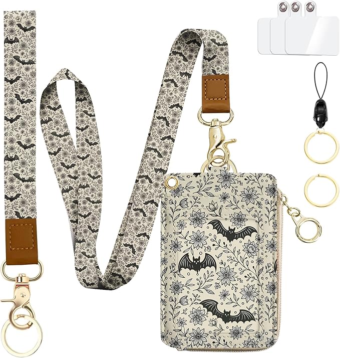 bolimoss Bat Lanyard Wallet Badge Holder PU Leather RFID Keychain Wallet by BOLIMOSS