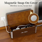 Delamu Wooden Cable Management Box, Retro-Inspired Look Desk Cord Organizer Box - Image 4