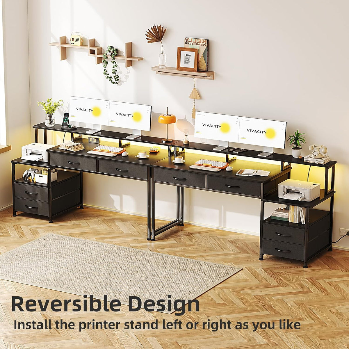 MUTUN 53" Computer Desk with 4 Drawers & Power Outlets, Reversible H...