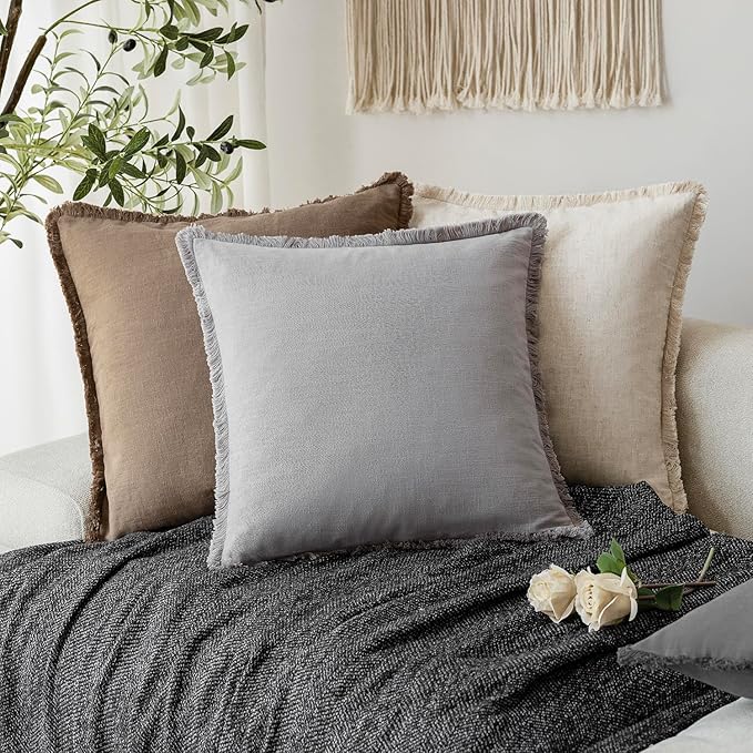 Foindtower Set of 2 Decorative Linen Fringe Throw Pillow Covers Cozy Boho - Image 5