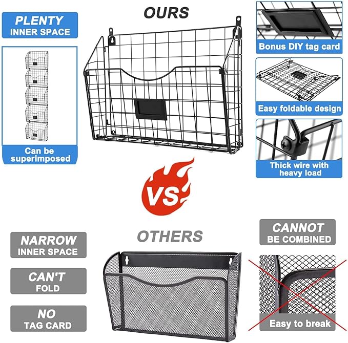 5-Tier Over the Door File Organizer, Stackable Hanging Wall Files Rack - Image 4