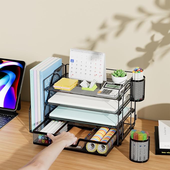 Marbrasse Desk Organizer and Accessories，4-Tier Paper Letter Tray Organizer - Image 7