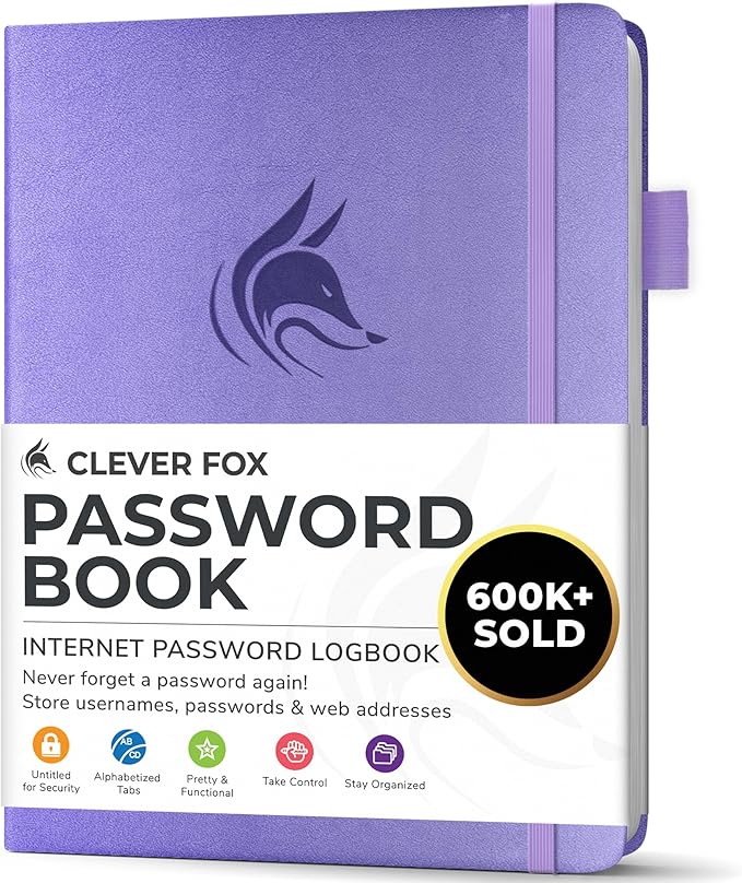 Clever Fox Password Book with alphabetical tabs. Internet Address Organizer by CleverFox