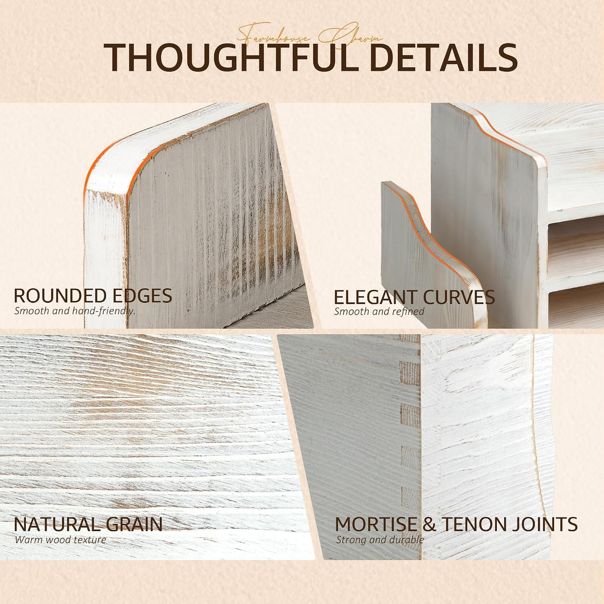 Wood Desk Organizer: File Organizer for Office Desk & Classroom, Whitewash