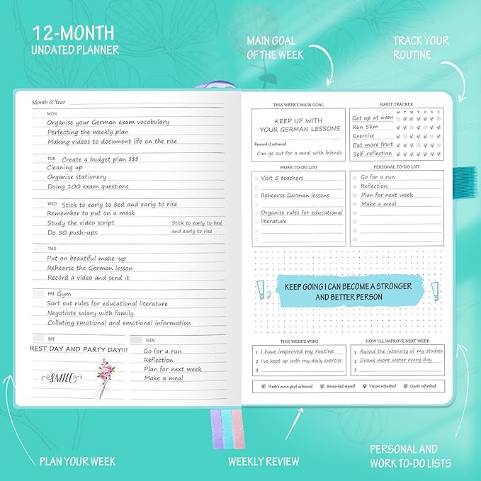 Undated Luxurious Weekly & Monthly Planner to Increase Productivity Hit Your - Image 4
