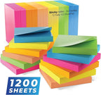Infiniko Sticky Notes 3x3 Inch, 1200 Sheets, 6 Bright Color Sticky Pads by Infiniko