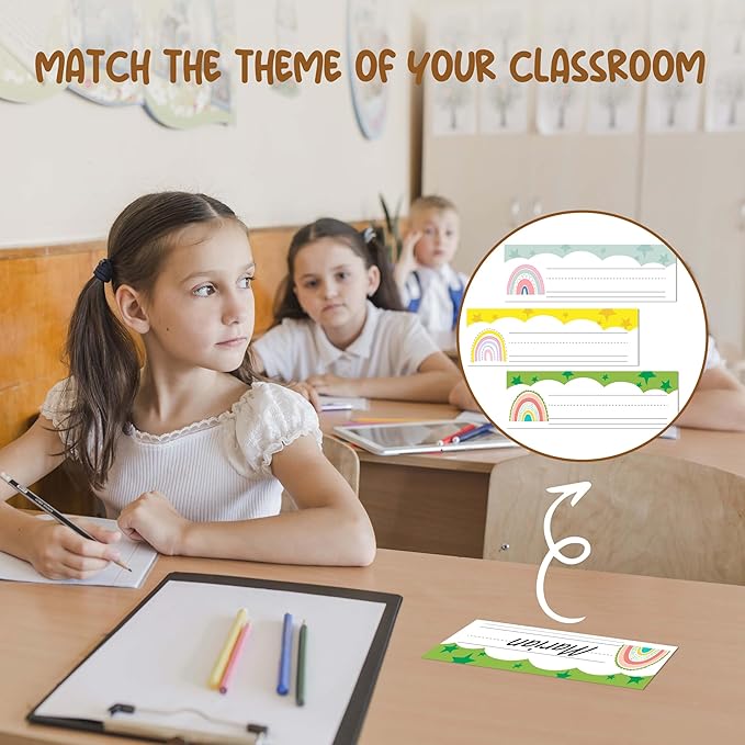 Name Tags for Classroom Cubbies, 30 Boho Rainbow Name Plates for Desks - Image 5