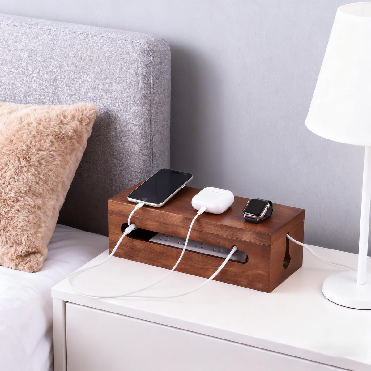 Cable Management Box, Solid Wood Cord Hider, Large Wire Organizer