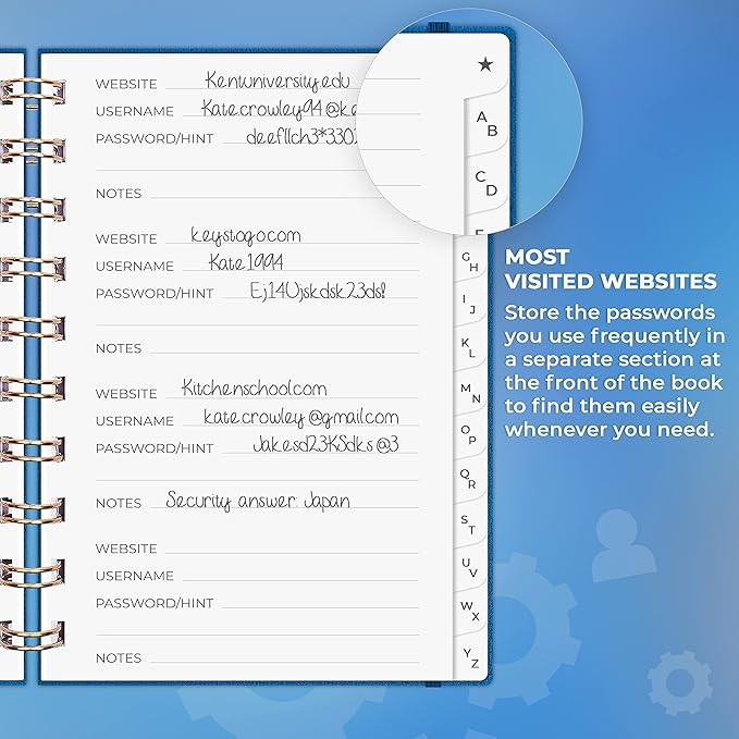 Clever Fox Password Book Spiral – Mini Internet Address & Password Organizer - Image 4