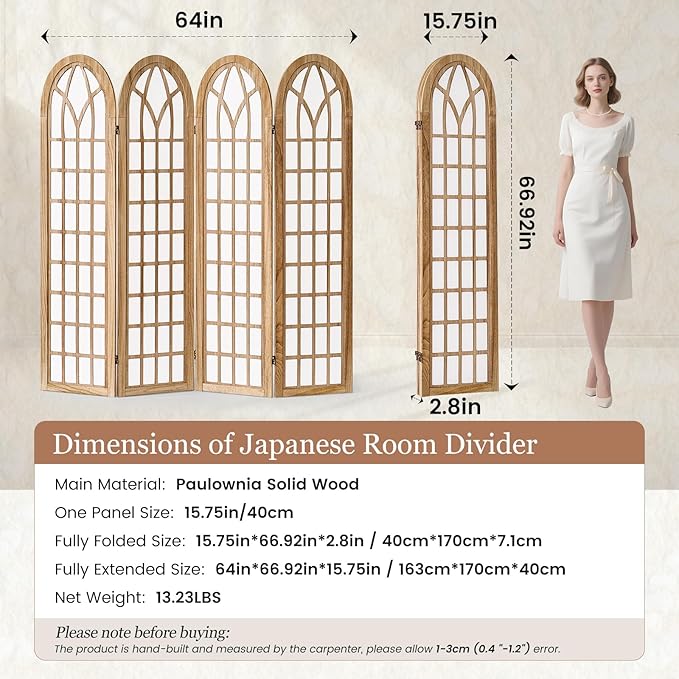 Asnefeli 4 Panel Japanese Room Divider, Shoji Style Partition Divider, Fully - Image 7