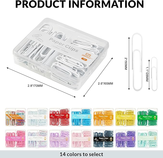 NEEWAY Colorful Paper Clips Assorted Sizes, Small and Large Paperclips - Image 2
