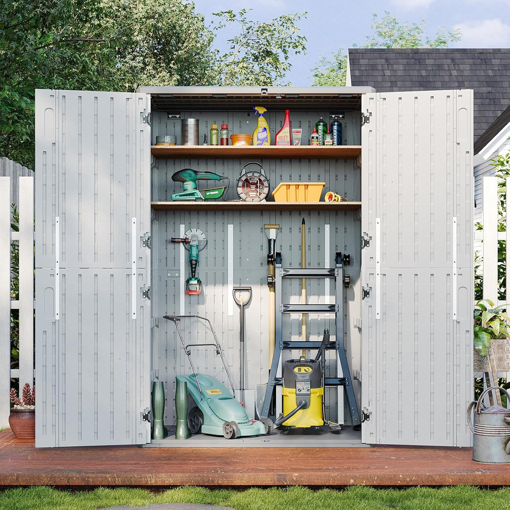 aoxun outdoor storage shed, 64 cu.ft vertical resin, side view