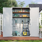 aoxun outdoor storage shed, 64 cu.ft vertical resin, side view