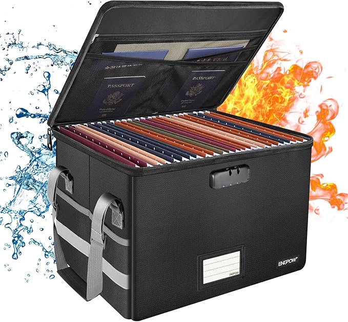 ENGPOW File Box with Lock, Fireproof Document Box with Zipper＆Pockets, by ENGPOW