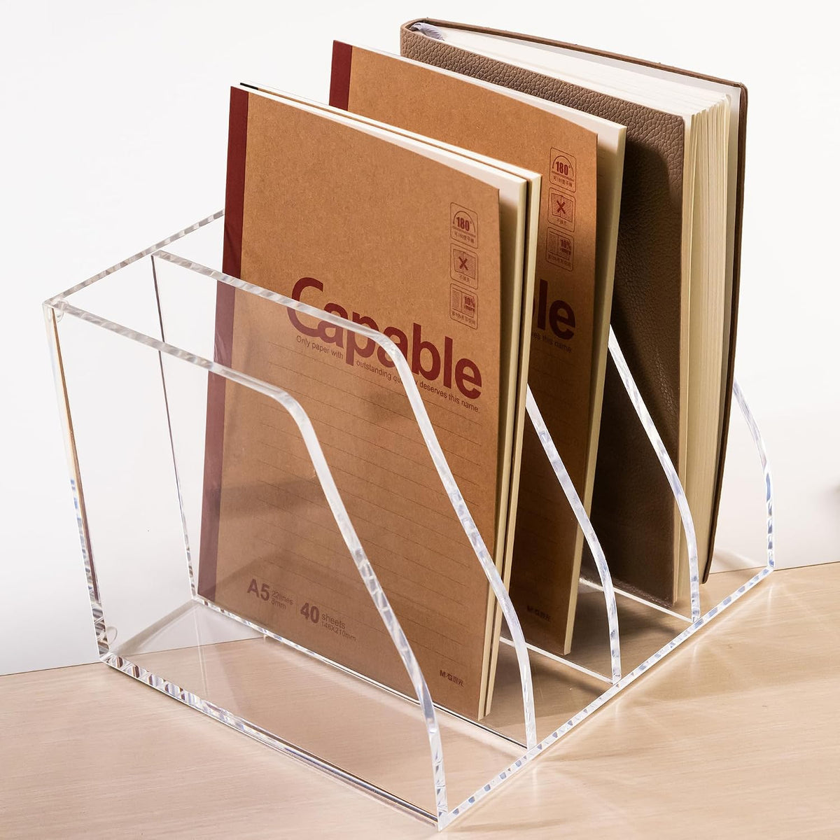Acrylic Magazine File Holder, 4 Vertical Compartments Desk Document Sorter Or...