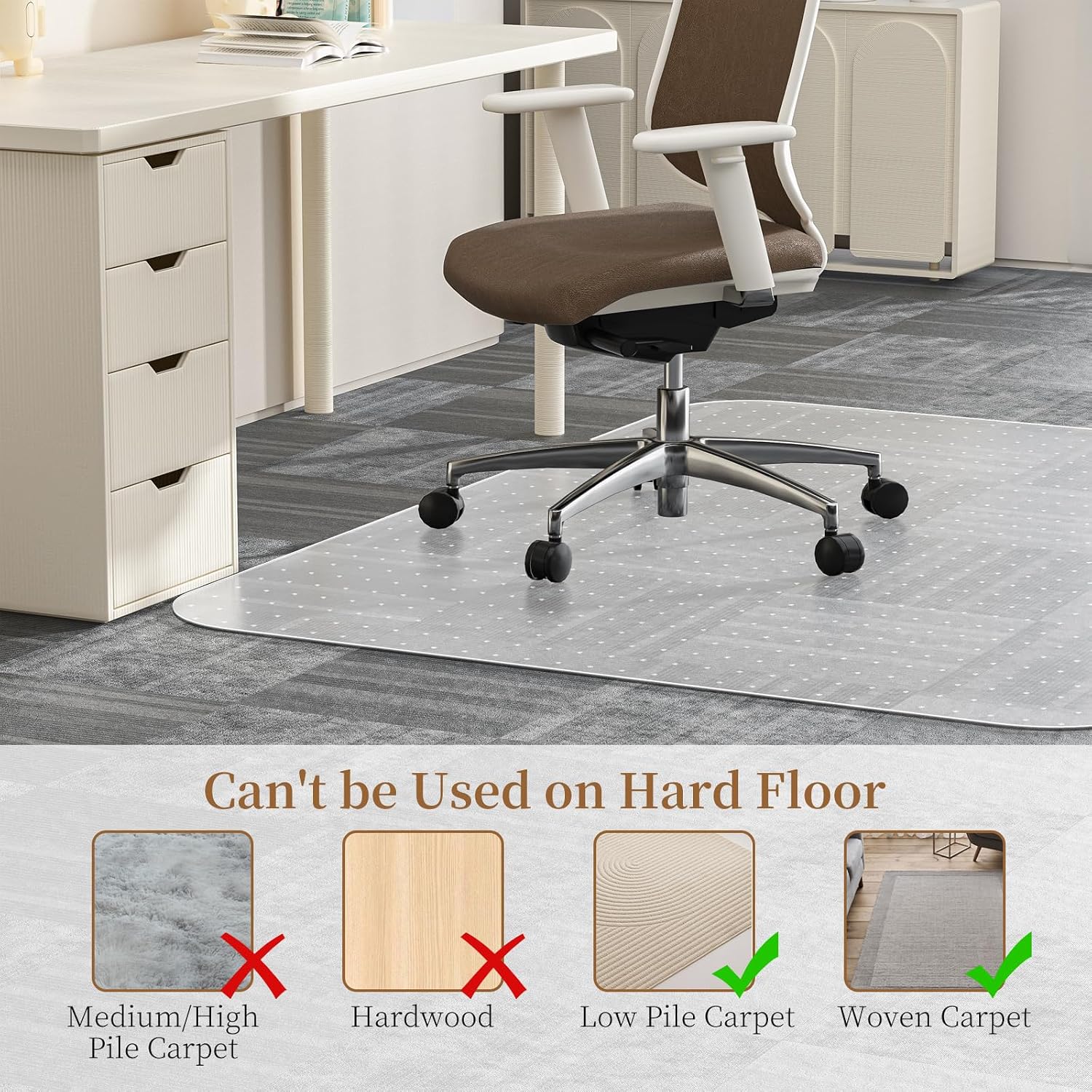 Office Chair Mat for Carpet, 48" X 48" Clear PVC Desk Chair Mat | Desk Chair Mat for Carpet Floors, Clear and Thick Carpet Chair Mats with Non-Slip Studded for Home and Office Low Pile Carpet