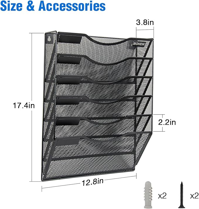 Wall File Organizer, 6 Tier Hanging File Folder Mail Organizer, Vertical Mesh - Image 3