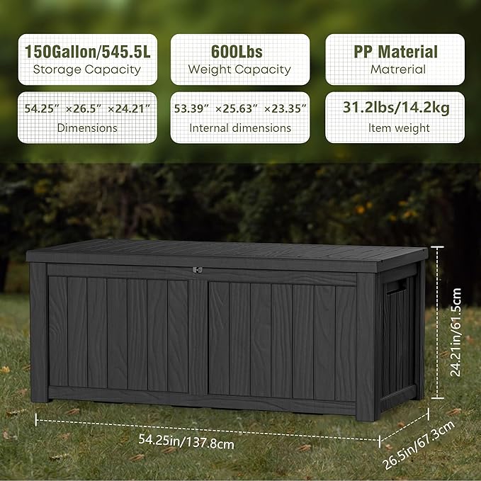 Yardgrace Extra-Large 150 Gallon Outdoor Chest Storage Waterproof - Image 3