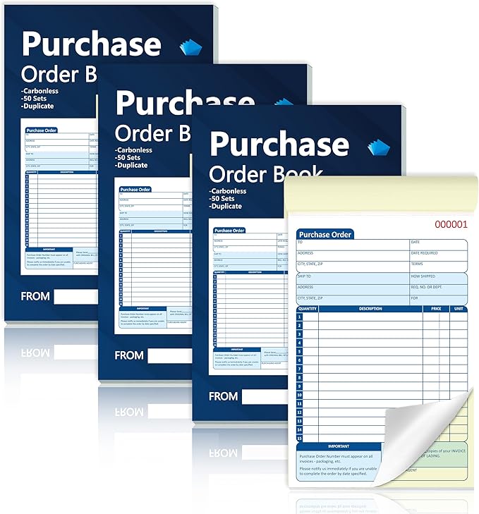 200 Sets Purchase Order Book 5-9/16 x 8-7/16 Inches 2 Part Carbonless Copy by Unknown