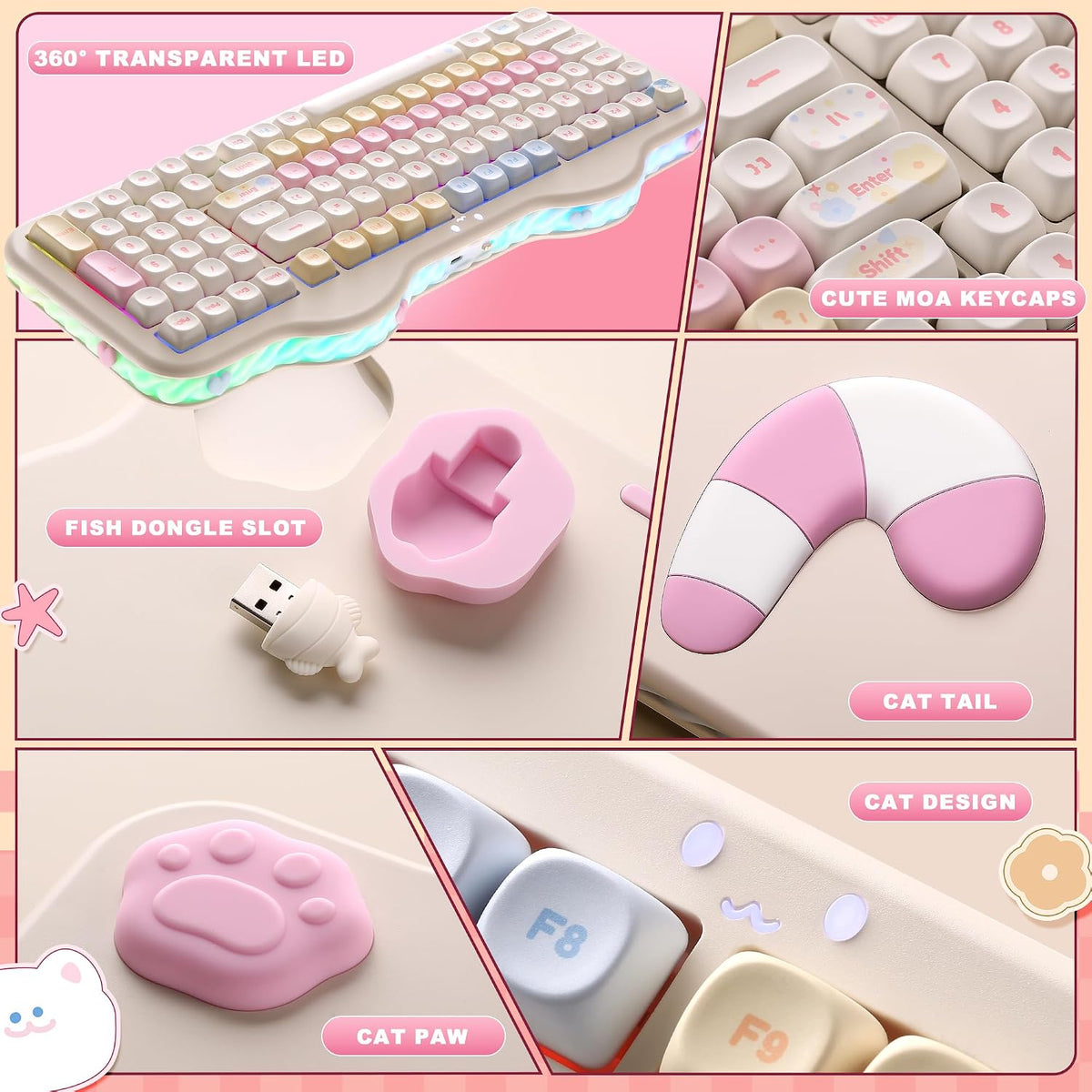 YUNZII C98 Cute Cake Wireless Mechanical Keyboard(Beige, Milk Switch)