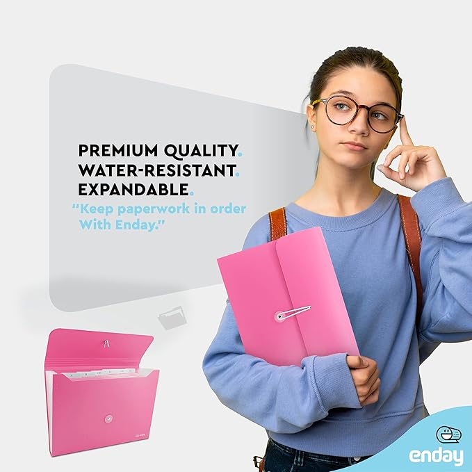 Accordion File Organizer Pink, 7 Pocket Expanding File and Cover Folder - Image 2