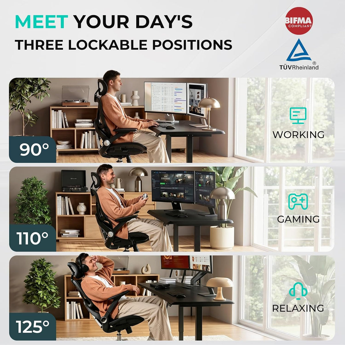 capot ergonomic mesh office chair, adjustable lumbar high, side view