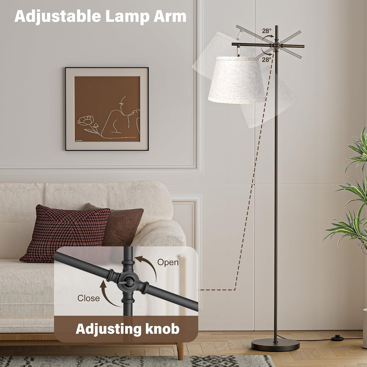 SIBRILLE Floor Lamp with Linen Shade, Dimmable Tall Standing Lamp with Remote...
