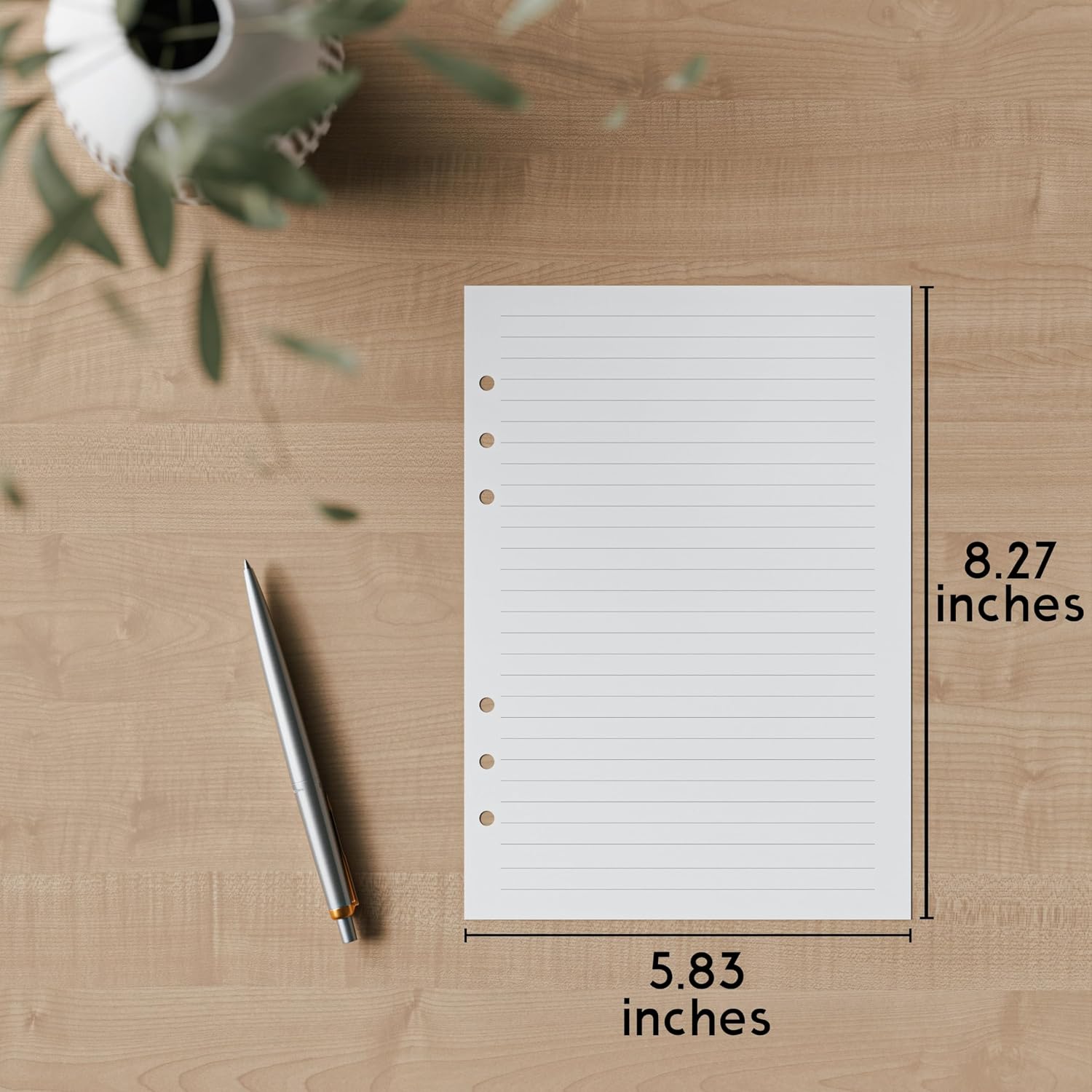 A5 Lined Paper 6-Hole Punched, 250 Sheets (500 Pages), 100 GSM, A5 Binder Refill, 6-Ring Binder Inserts