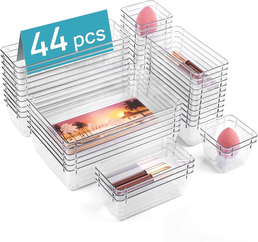 vtopmart 44 pcs clear plastic drawer organizers set, main product view