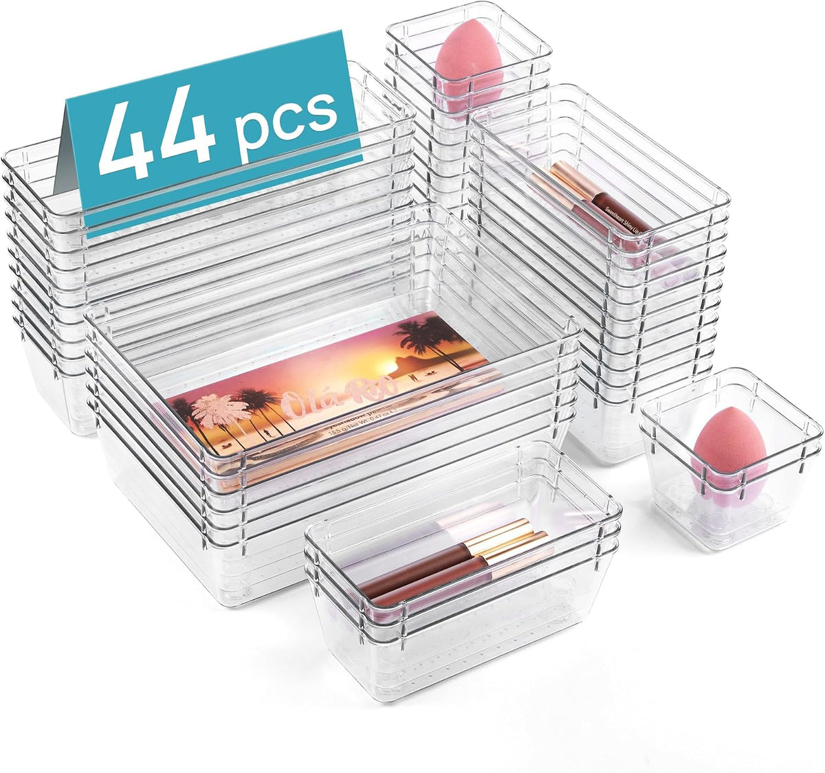 vtopmart 44 pcs clear plastic drawer organizers set, main product view