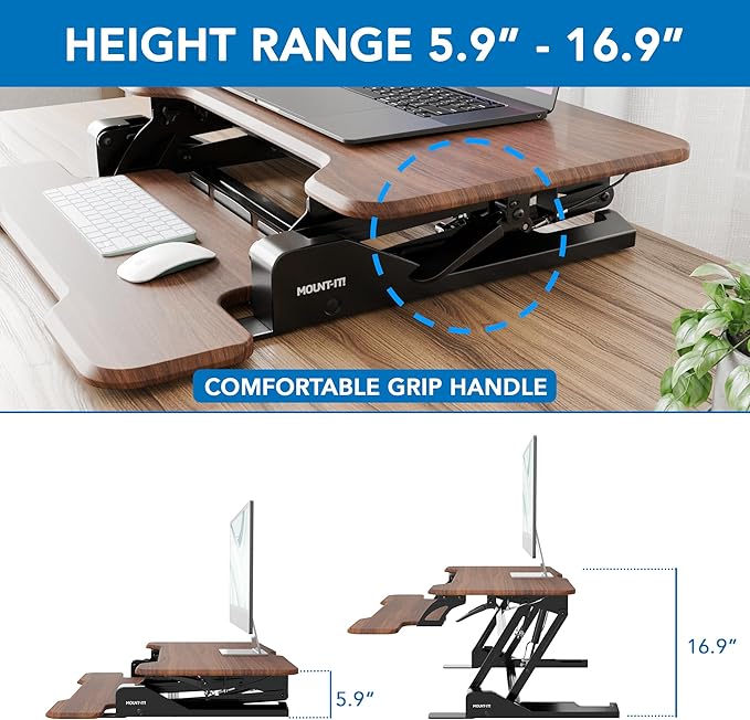 Mount-It! Height Adjustable Standing Desk Converter, Compact 30” Wide Tabletop - Image 3