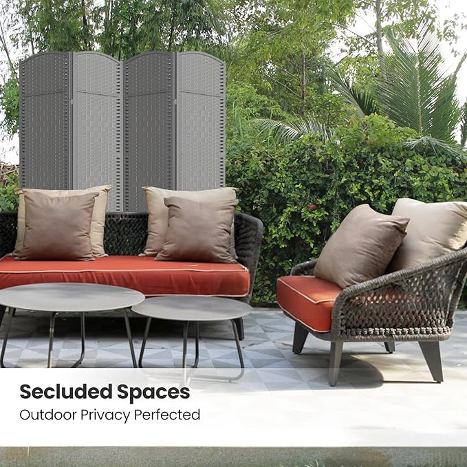 cocosica Paper Rope Room Divider, 4 Panel Wood Mesh Woven Design Screen - Image 5