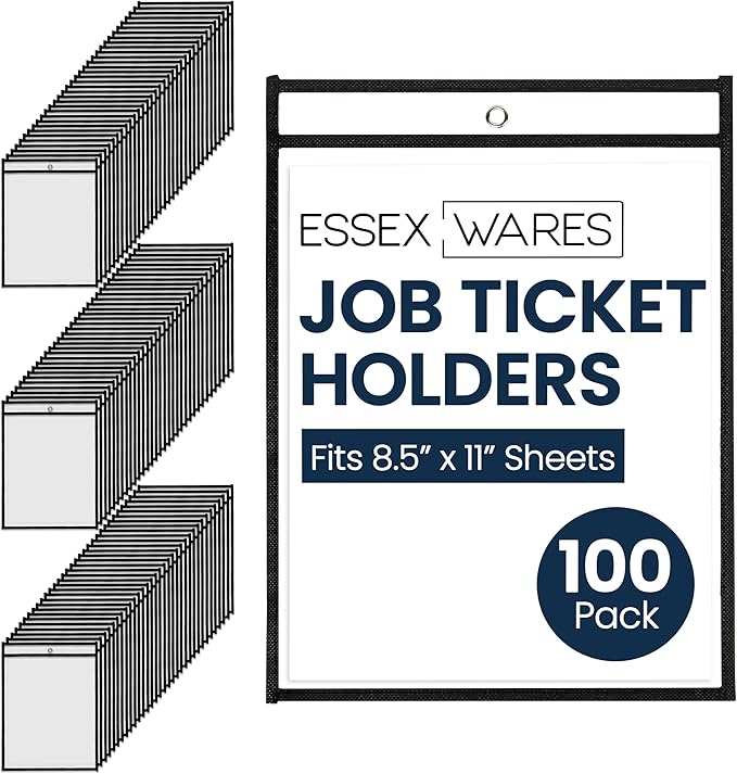 Essex Wares - 100 Pack, Job Ticket Holders, Reusable & Easy Erase Plastic by EssexWares