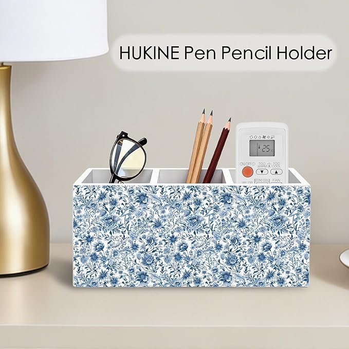 HUKINE Blue and White Chinoiserie Floral Pen Holder - Image 5