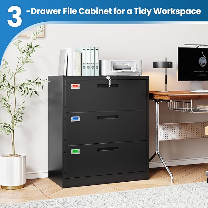 PEUKC 3 Drawer File Cabinet, Lateral Filing Cabinets - Image 7