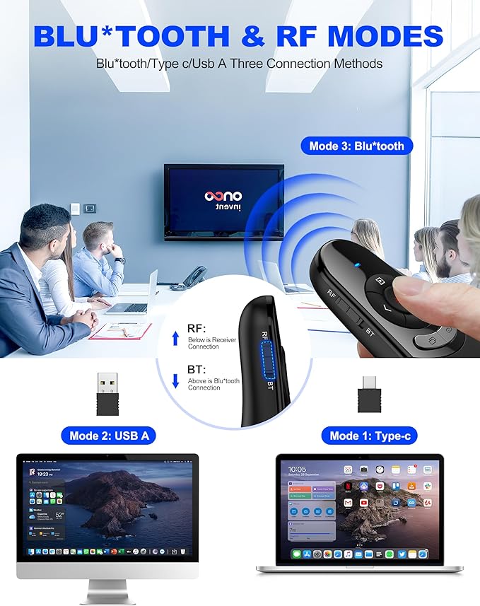 DinoFire USB Type C Wireless Presentation Clicker, BT&RF 2.4GHz Dual Modes - Image 2