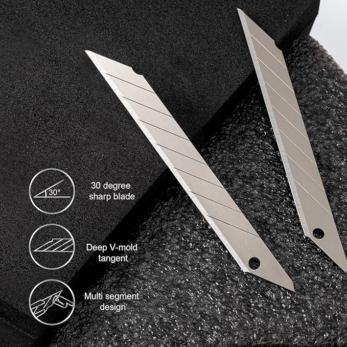 Gomake 100pcs Knife Replacement Blades, 30 Degree Carbon Steel 9mm Snap Off - Image 5