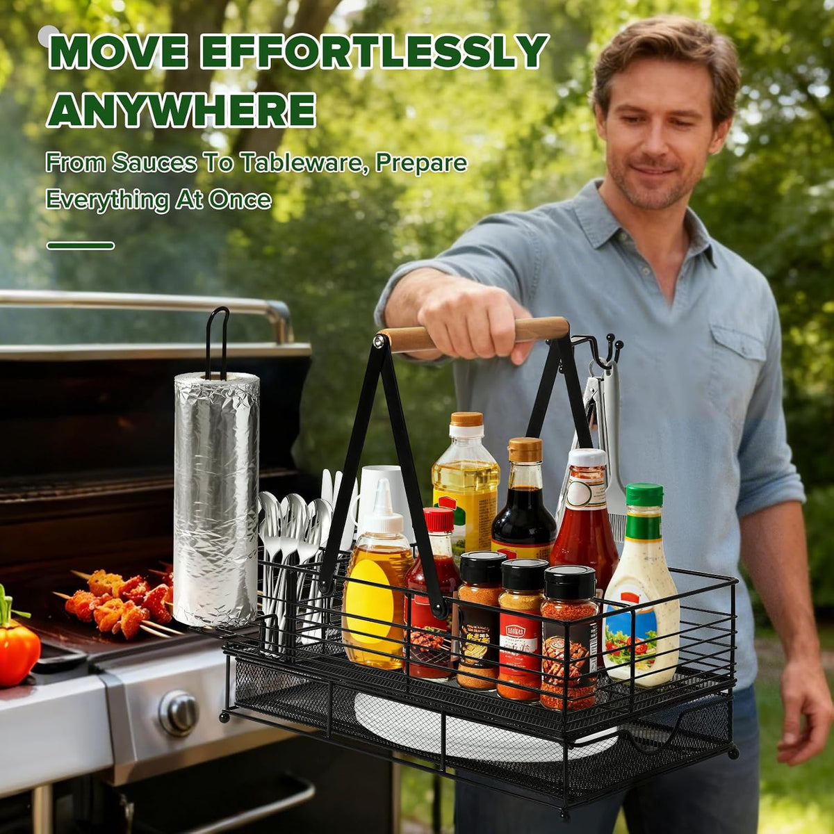 Grill Caddy, BBQ Caddy with Paper Towel Holder, Griddle Organizer, Plate and ...
