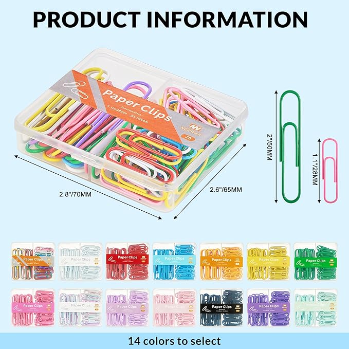 NEEWAY Colorful Paper Clips Assorted Sizes, Small and Large Paperclips - Image 2