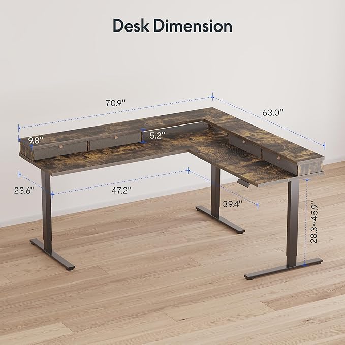 FLEXISPOT 71'' L Shaped Standing Desk Electric Corner Table - Image 3