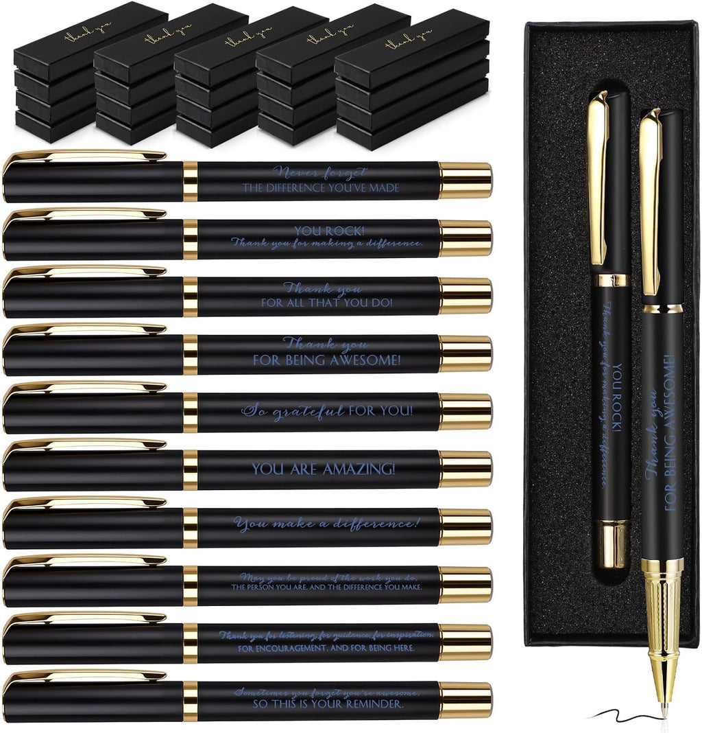 PerKoop 20 Sets Thank You Gifts Bulk Inspirational Ballpoint Pen with Box Employee Appreciation Back to School Gift for Teacher Office Boss Manager Staff Coworker Nurse (Navy Blue,Thank You)