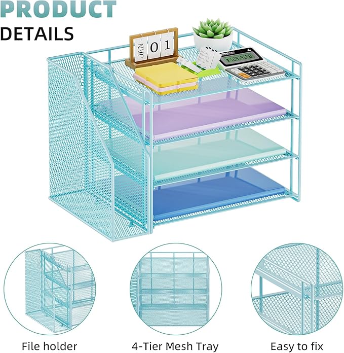 Marbrasse Desk Organizer and Accessories，4-Tier Paper Letter Tray Organizer - Image 3