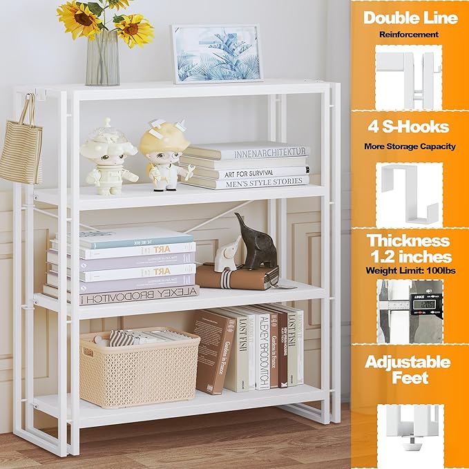 HCHQHS Bookshelf, 4-Tier Industrial Bookcase, Freestanding Tall Bookshelves - Image 6
