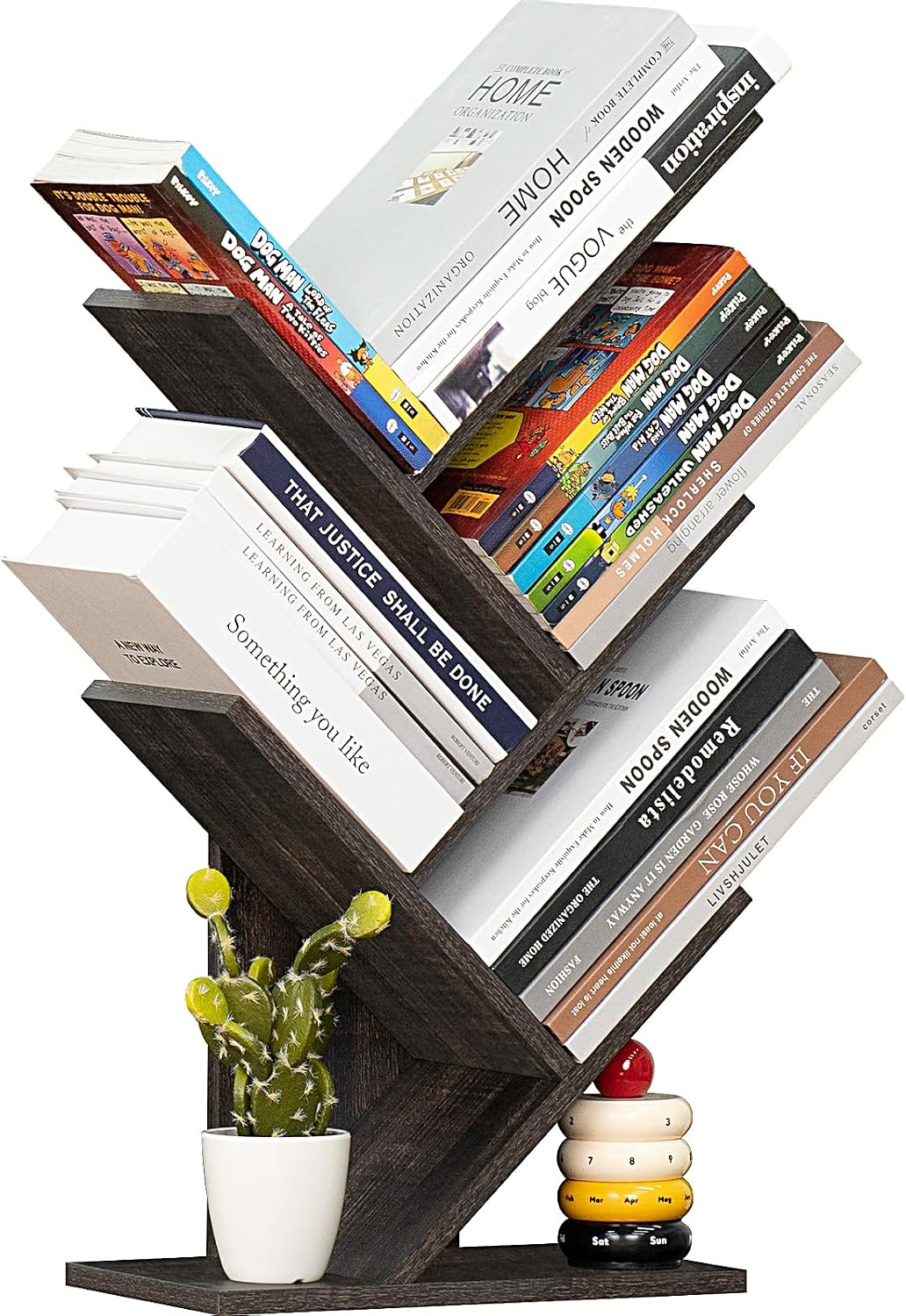 SHEEPAM Small Tree Book Shelf,5 Tier Bookshelf, Wood Desktop Bookcase