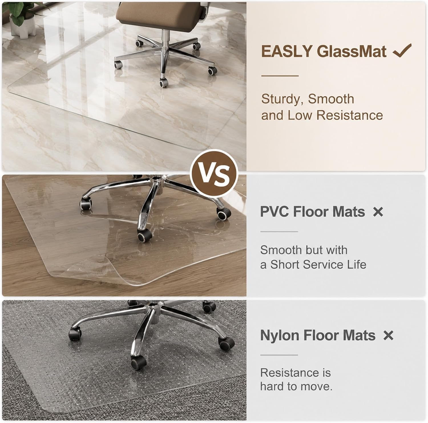 30" x 48" Tempered Glass -Glass Chair Mat, Heavy Duty Hard Floor Mat with Round Corner and Polished Edge, Office Chair Mat for Carpet Office Home Hardwood Floor Desk
